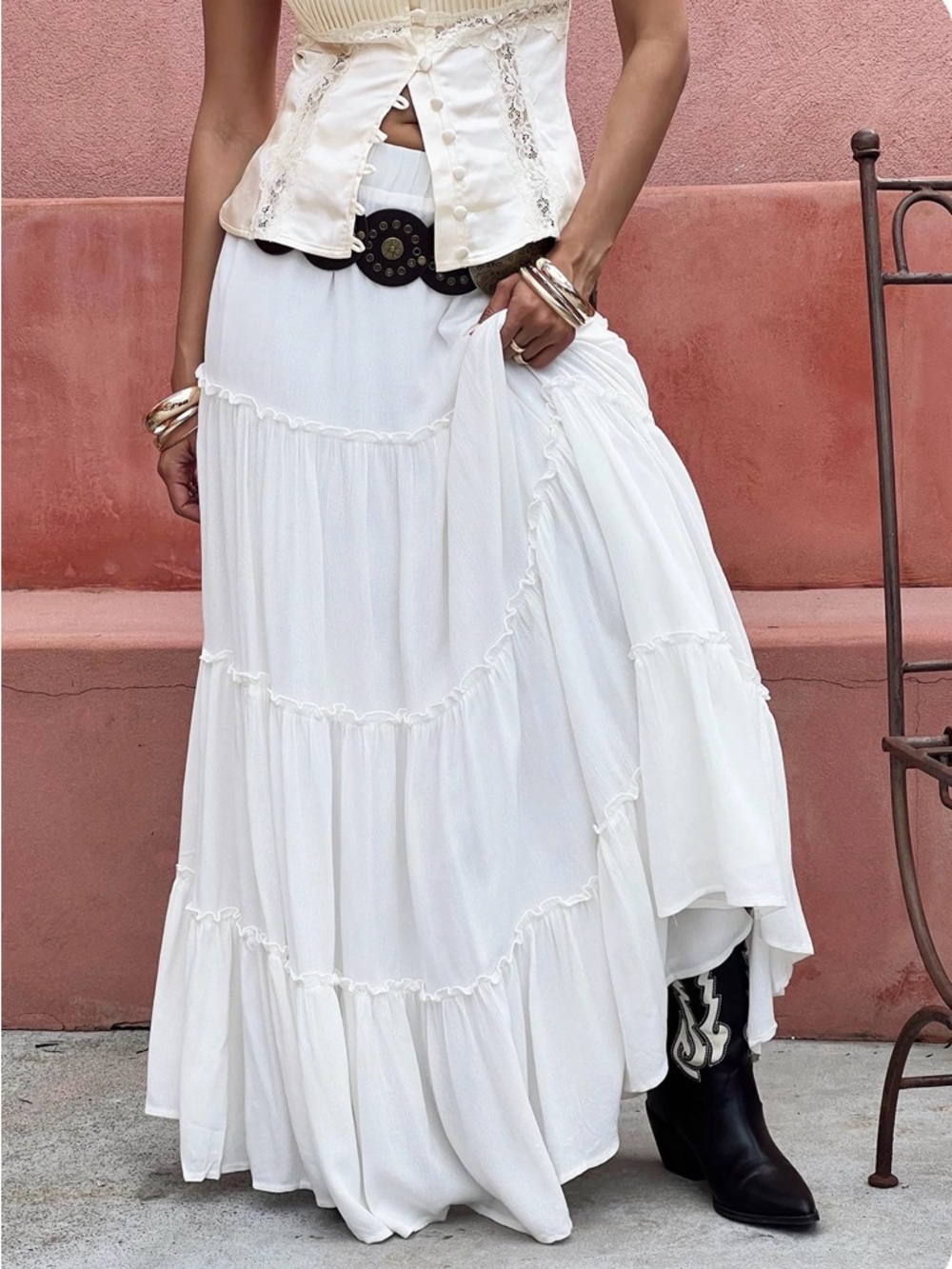 Princess Polly Moriah White Tiered Maxi Skirt